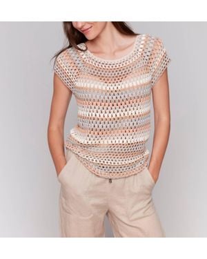 Charlie b Raglan Cap Sleeve Hand Crochet Top - Pink