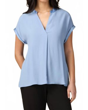 Oltre Short Sleeve V-Neck Blouse - Blue