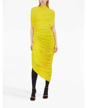 Ferragamo Asymmetric Draped Midi Dress - Yellow
