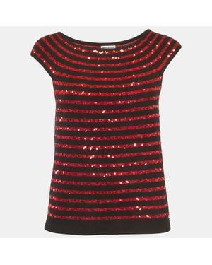 Sonia Rykiel Sequin Striped Cashmere Top - Red