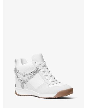 MICHAEL Michael Kors Mk Nikko S2 Embellished Mixed-Media Wedge Sneaker - White