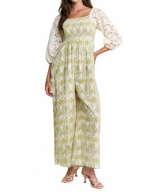 J.Nna Lace Sleeve Smocked Jumpsuit - Green