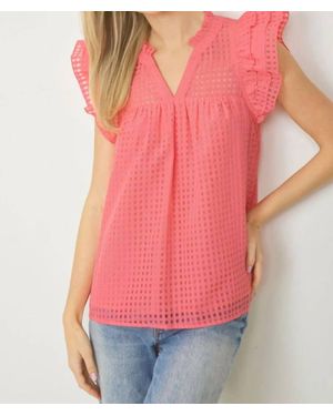 And The Why Sheer Gridded Baby Doll Ruffled Top - Pink