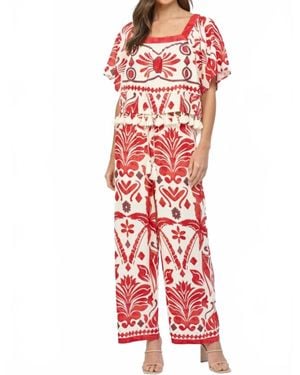 Fate by LFD Tropical Print Drawstring Waist Wide Leg Pants - Red