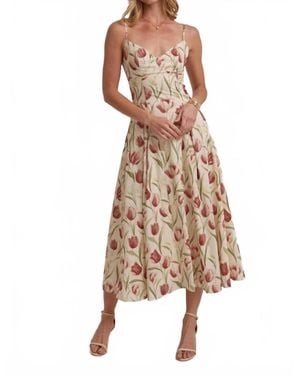 Bone Romantic Tulip Print Midi Dress - Natural