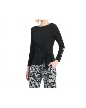 Clara Son Pearl Cuff Side Tie Waist Top - Black