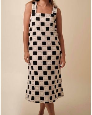AUREUM Mia Crochet Checkered Tank Midi Dress - Natural