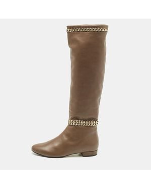 Le Silla Leather Chain Detail Knee High Boots - Brown