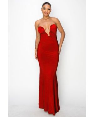 TRUEDAMES Glitter Ity Tube Maxi Dress - Red