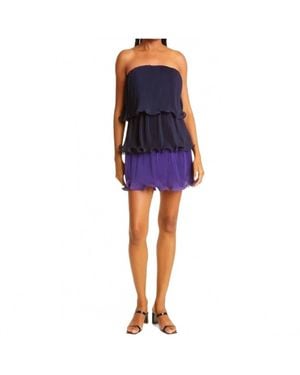 MILLY Sylvie Pleated Chiffon Strapless Mini Dress - Blue