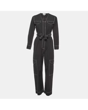 Ganni Cotton Blend Contrast Stitch Detail Belted Jumpsuit - Black