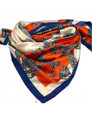 TC Ranchwear Scroll Print Wild Rag Western Southwestern Satin Scarf - Orange