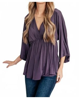 White Birch Love On The Line V-Neck Peplum Blouse - Purple