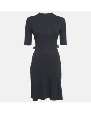 Maje Rib Knit Cut-Out Detail Midi Dress - Blue