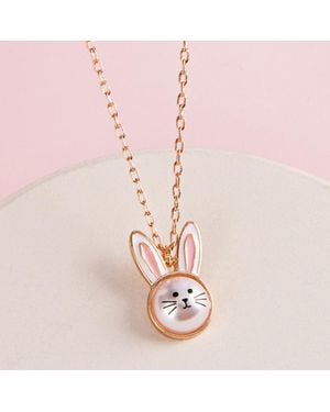 Fashnzfab Pearly Easter Bunny Face Pendant Necklace - Pink