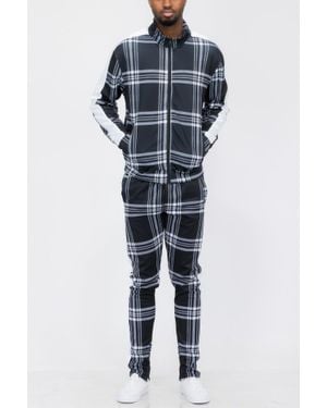 TRUEDAMES Plaid Checkered Full Zip Track Pants - Blue