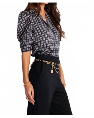 Bishop + Young Heritage Print Quarter Ruched Sleeve Top - Black