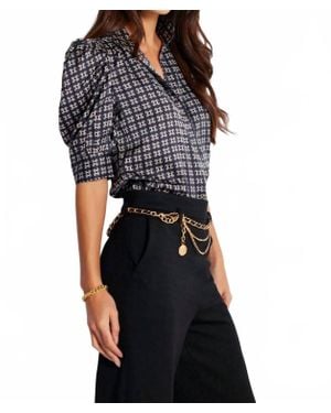 Bishop + Young Heritage Print Quarter Ruched Sleeve Top - Black