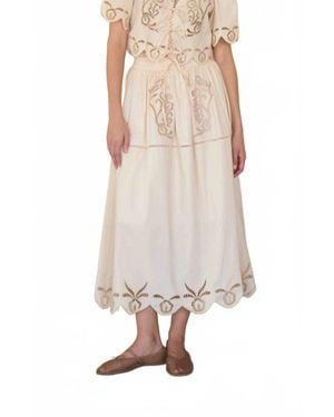 Moon River Eyelet Ladder Lace Scalloped Midi Skirt - Natural