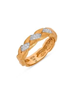 H.J. Namdar H. J. Namdar 0.12 Ct Tw Textured Matte Prong Set Round Diamond Braided Stack Ring 14K Two Tone Natural Diamonds Size 6 - Metallic