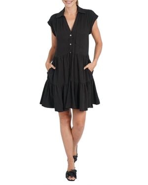 Love Token Karla Linen Blend Short Shirtdress - Black