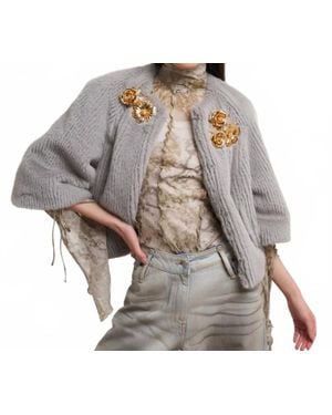 Echo Collarless Faux Fur Jacket With Raglan Sleeve - Gray