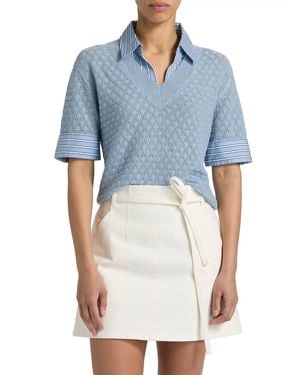 Tanya Taylor Esme Pointelle Knit Top - Blue