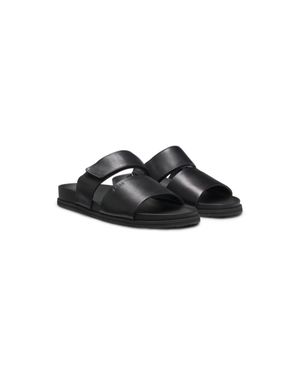 BOSS Leather Slides With Riptape Strap - Black