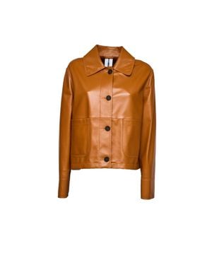 S.W.O.R.D Leather Button Up Collared Leather Jacket - Brown