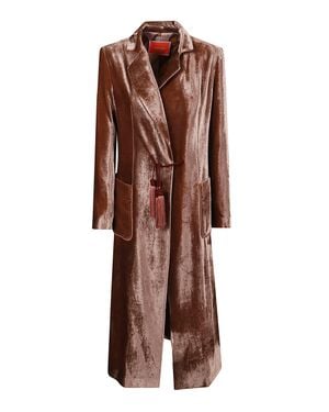 La DoubleJ Glossy Velvet Duster Coat With Double-Breasted Closure And Tailored Silhouette - Brown