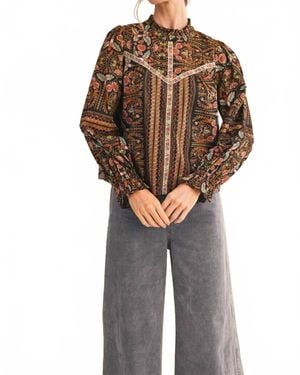 ..,merci Ruffle Collar Floral Botanical Blouse - Brown