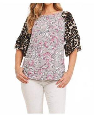 Collective Rack Paisley Top With Leopard Print - Gray