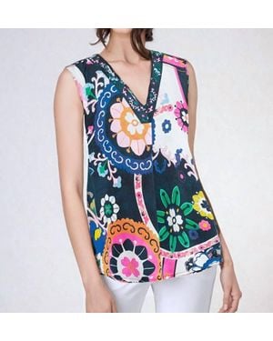Vilagallo Orianna Suzani Print Blouse - Blue