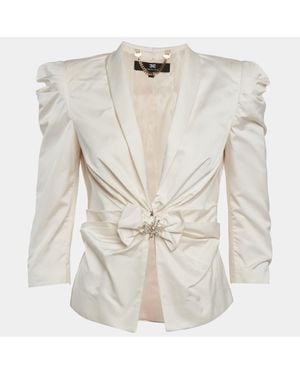 Elisabetta Franchi Light Satin Bow Detail Cropped Jacket - White