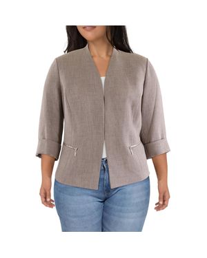 Anne Klein Plus Zipper Polyester Collarless Blazer - Gray
