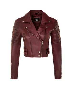 TruClothing Real Leather Short Cropped Length Brando Style Biker Jacket - Red