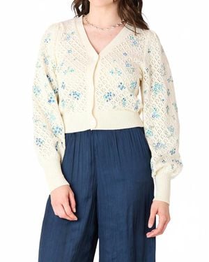 Dex Floral Pointelle Embroidered Cardigan - White