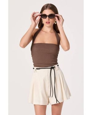 Astr Atherton Pleated High-Rise Shorts - Natural