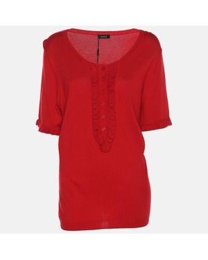 Basler Stretch Knit Ruffle Details Top - Red