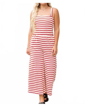 By Together Palazzo Striped Wide Leg Jumpsuit - Red