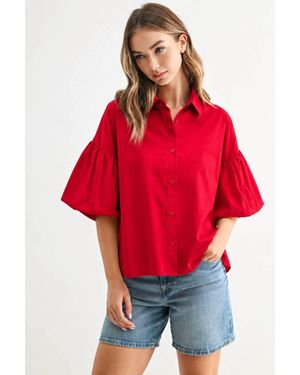 Joh Julette Stretch Cotton Poplin Top - Red