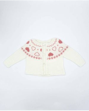 FINA EJERIQUE Girl's Heart Knit Cardigan - White