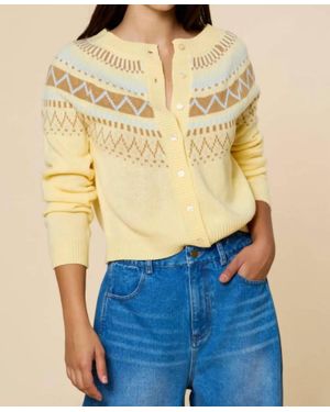 Lalavon Fair Isle Button Front Cardigan - Blue