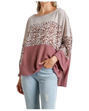 Umgee Color Block Waffle Knit Top - Red