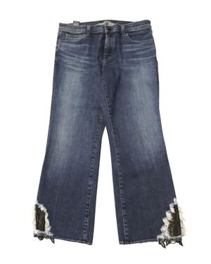 J Brand Mid-Rise Lace Hem Jeans - Blue