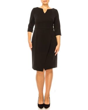 Connected Apparel V-Cut Neck 3/4 Sleeve Dress - Black
