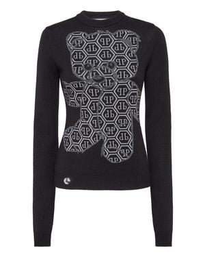 Philipp Plein Pullover Round Neck Sexy Pure Strass Teddy Bear - Black
