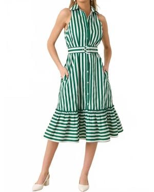PROSPERINE® Lourdes Stripe Cotton Midi Dress - Green
