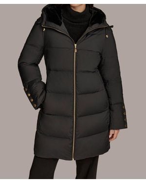Donna Karan Long Hooded Down Filled Puffer Coat - Black