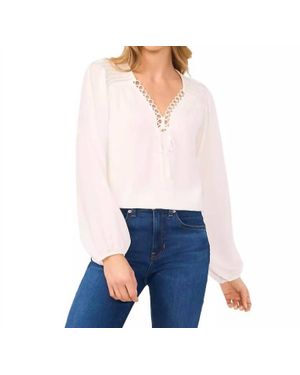 Cece Long Sleeve Tie Up V-Neck Blouse - White